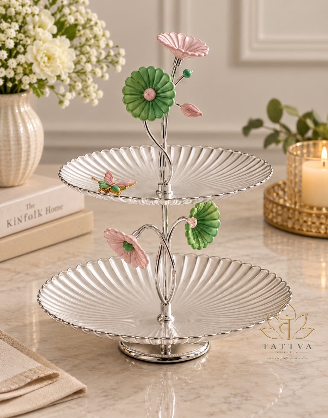 Floral Double-Tier Stand